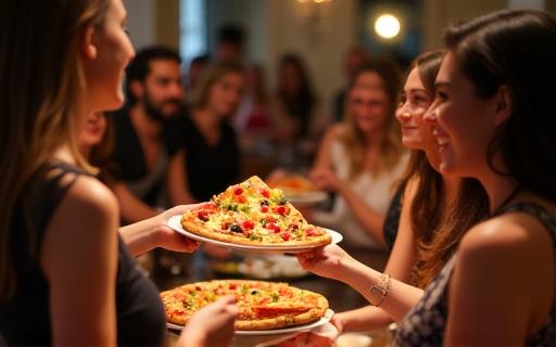 Guests enjoying a private pizza catering event